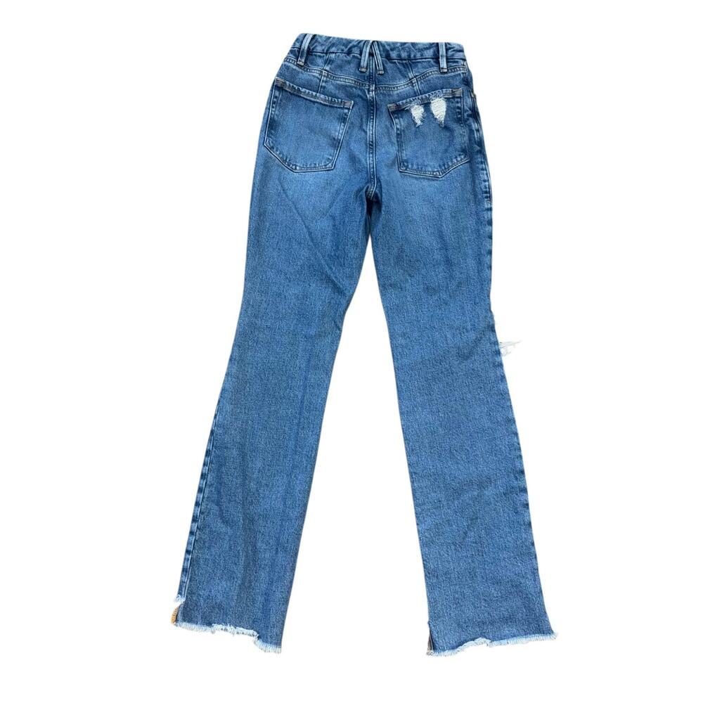 Good American Good Leg Jeans Straight Leg Distressed Denim Women’s 24 Classic - Picture 3 of 13